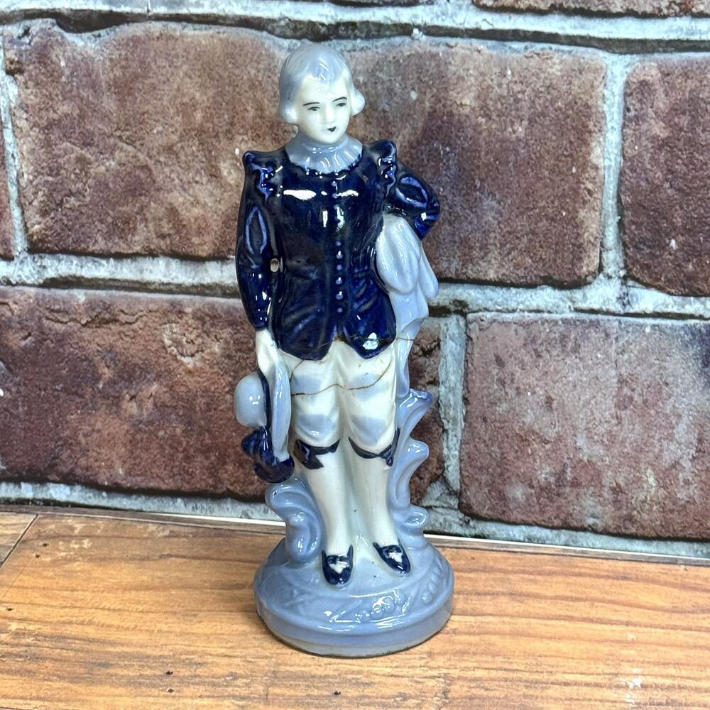 Vintage Blue And White Porcelain‎ Blue Boy Figurine- Occupied Japan- Repaired